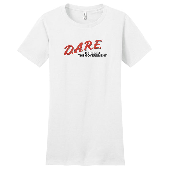 Luke Storey | Dare To Resist the Government Black Print Women's Fitted Tee