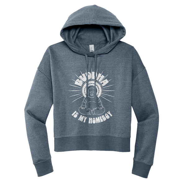 Luke Storey | Buddha Is My Homeboy White Print Women's Fleece Hoodie