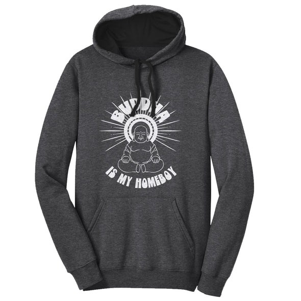 Luke Storey | Buddha Is My Homeboy White Print Men's Fleece Hoodie