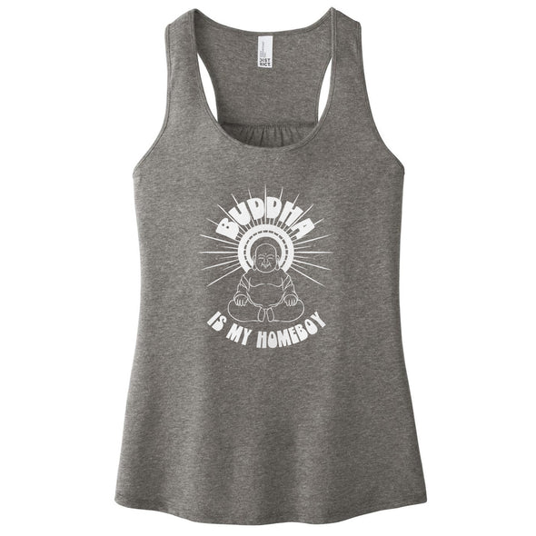 Luke Storey | Buddha Is My Homeboy White Print Women's Racerback Tank