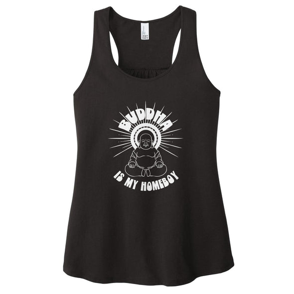 Luke Storey | Buddha Is My Homeboy White Print Women's Racerback Tank