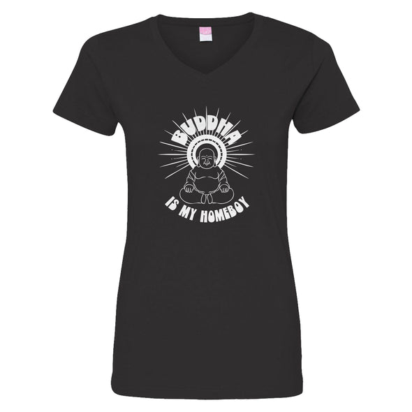 Luke Storey | Buddha Is My Homeboy White Print Women's V-Neck