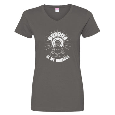 Luke Storey | Buddha Is My Homeboy White Print Women's V-Neck