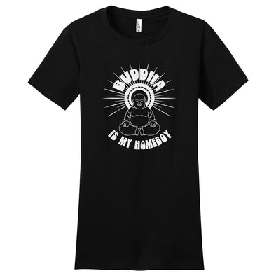 Luke Storey | Buddha Is My Homeboy White Print Women's Fitted Tee