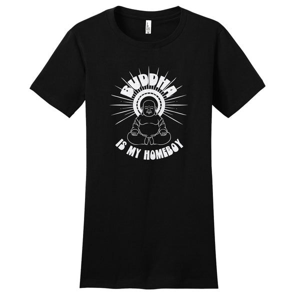 Luke Storey | Buddha Is My Homeboy White Print Women's Fitted Tee