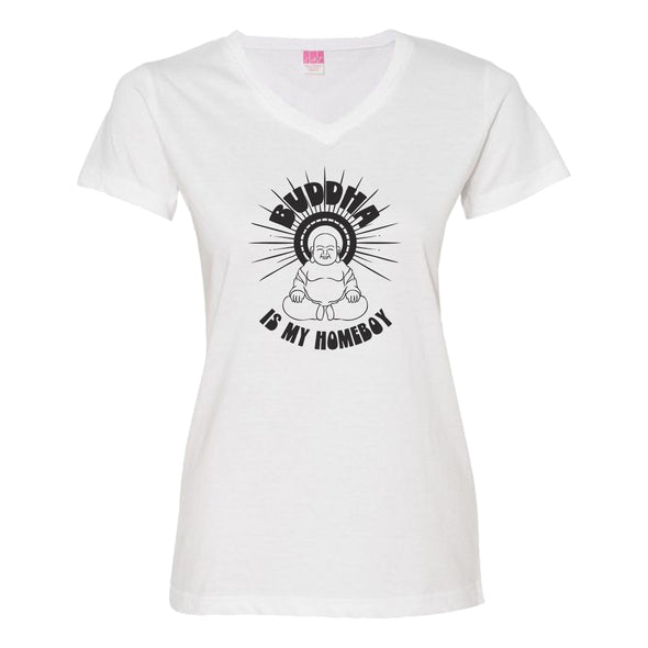 Luke Storey | Buddha Is My Homeboy Black Print Women's V-Neck