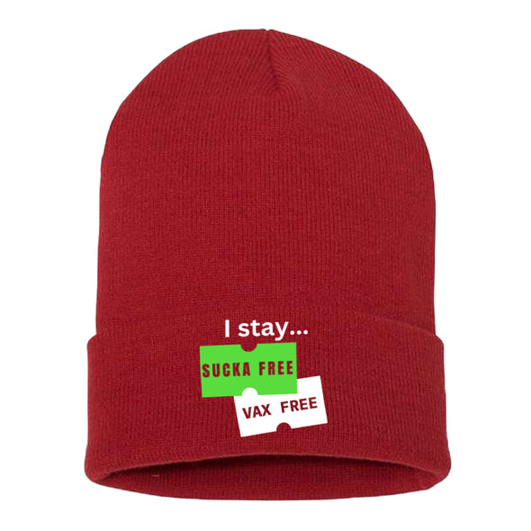 Megan McGlover | I Stay Sucka Vax Free White Text Beanie